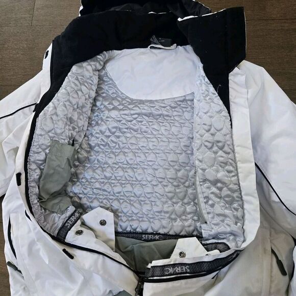 Serac Jacket Women's White Gore-Tex Hooded Full Zip Snap Ski Snowboard Size L - Picture 8 of 11